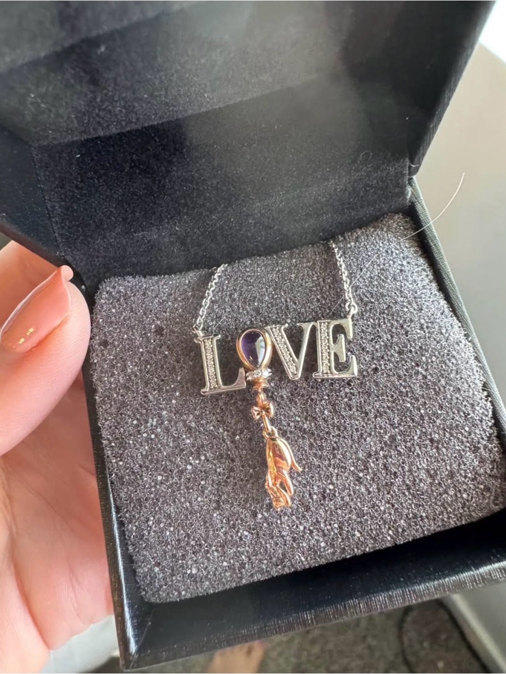 LOVE Pendant Necklace with Purple Stone and EEYORE charm dangle from KAY
